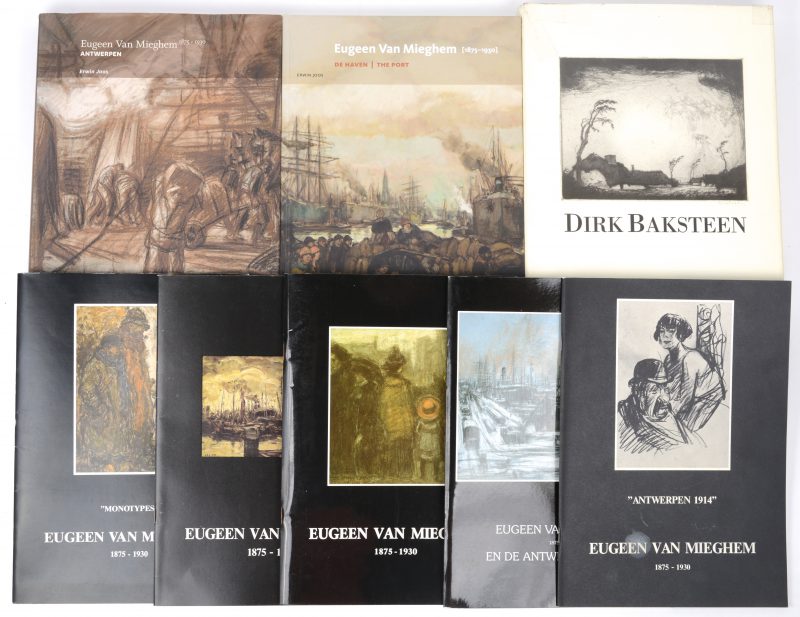 Een lot kunstboeken bestaande uit 7 boeken over Eugeen van Mieghem en één over Dirk Baksteen.