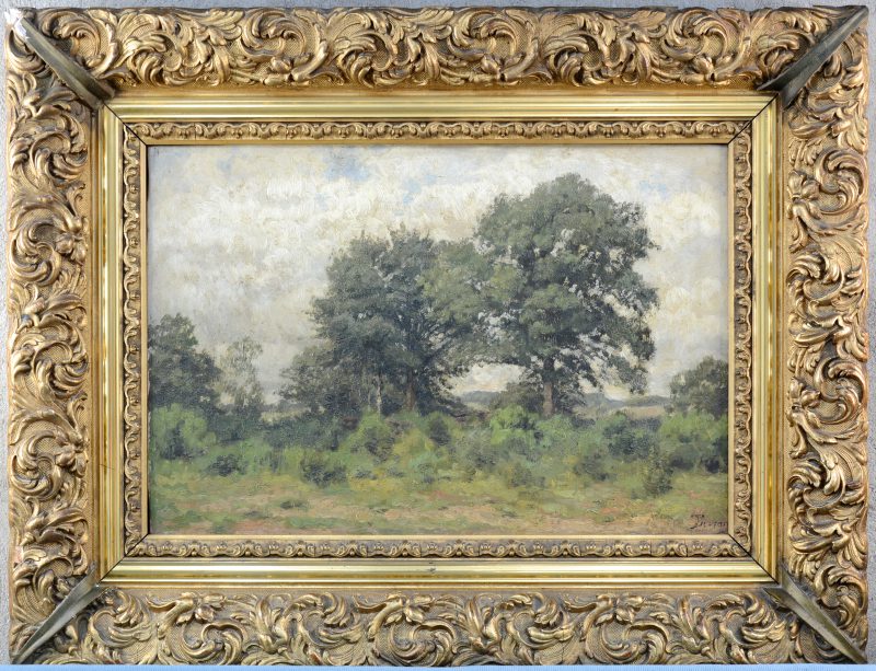 “Landschap”. Olieverf op doek. Onduidelijk gesigneerd. XIXe eeuw.