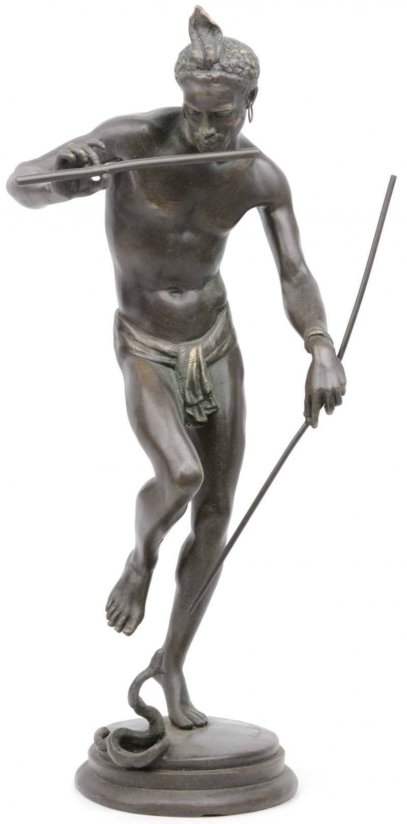 “De slangenbezweerder”. Een bronzen beeldje naar een werk van Charles Arthur Bourgeois.