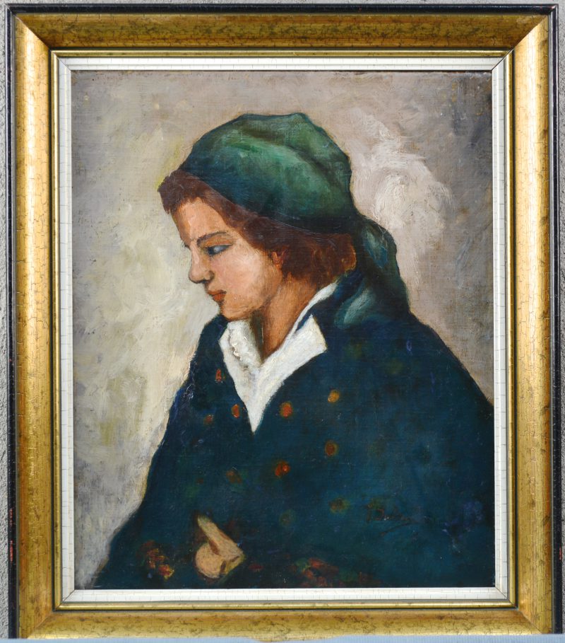 “Vrouwenportret”. Olieverf op doek. Gesigneerd.