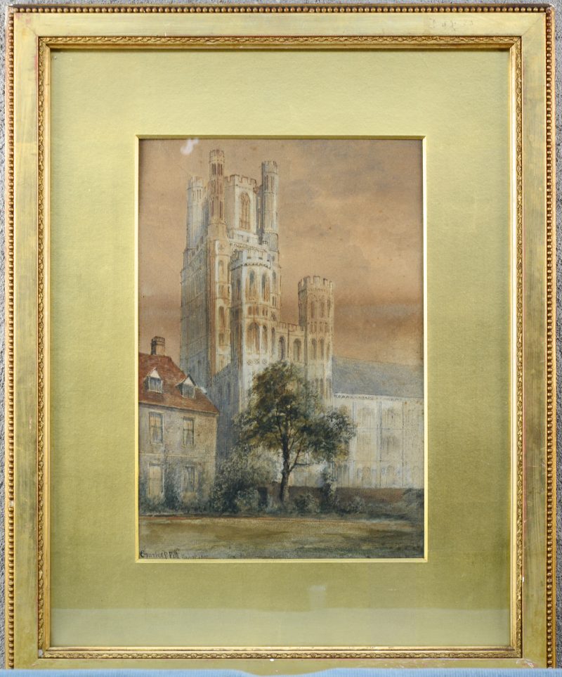 “Ely Cathedral”. Aquarel op papier. Gesigneerd en gedateerd augustus 1891