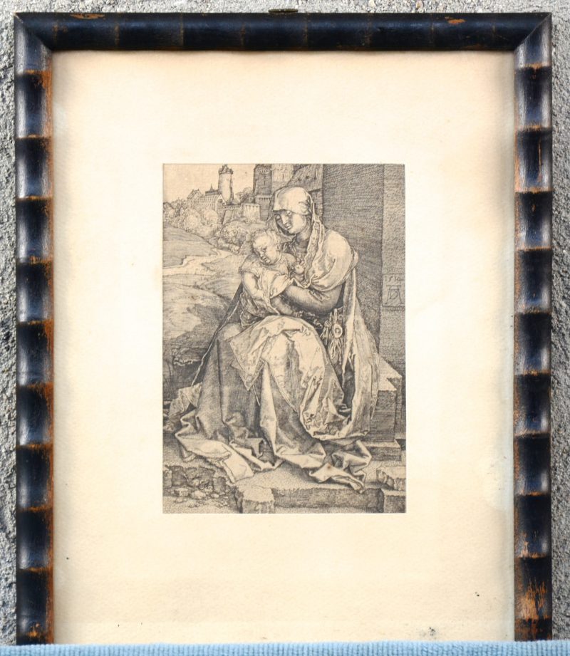 “Maria an der Mauer”. Een oude gravure naar een werk van Albrecht Dürer. Gemonogrameerd en gedateerd 1514 binnen de plaat.