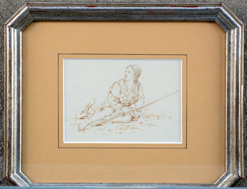 “Rustende herder”. Bruine inkt op papier. Vroeg XIXe eeuw.