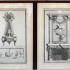 Een reeks van vier XIXe eeuwse gravures met ontwerpen van schouwornamenten.