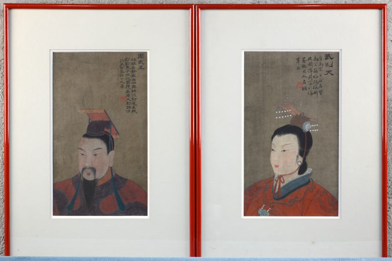 “Chinees adelijk koppel”. Een paar gouaches op zijde. Met tekst. Omstreeks 1800.