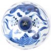 Een rond dekselpotje van Chinees porselein met een blauw en wit decor van vissen.