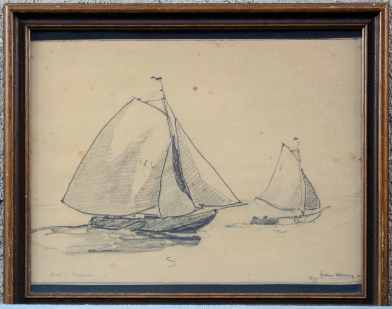 “Zeilschepen”. Een potloodstudie. Gesigneerd en gedateerd 1897.