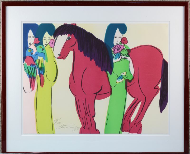 “Personages en paard”. Litho in kleuren. Gesigneerd en genummerd 100/200.