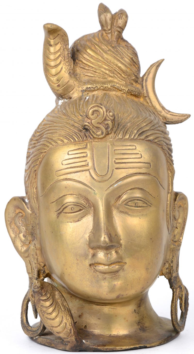 Een bronzen hoofd van Indische god “Lord Shiva”