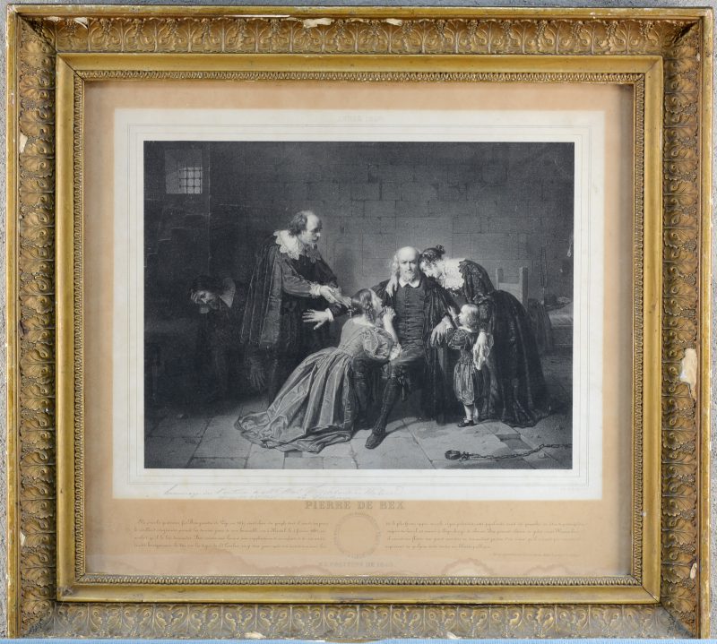“Pierre de Bex”. Een oude litho van Billoin naar een werk van Vieillevoye. Door de schilder gesigneerd buiten de plaat in 1841.