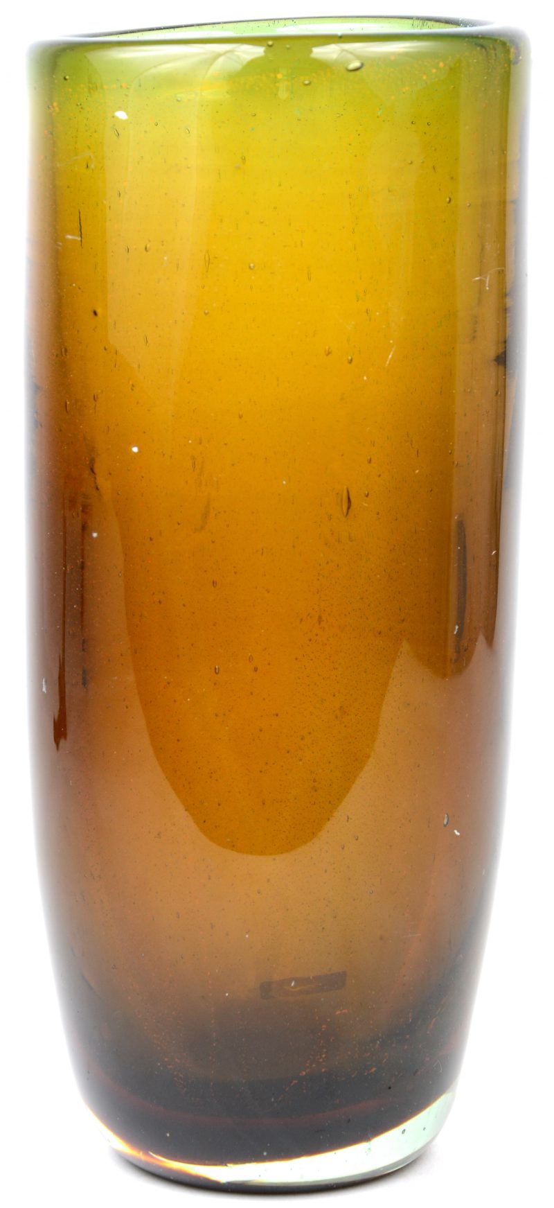 Een vaas van olijfgroen Italiaans glas.