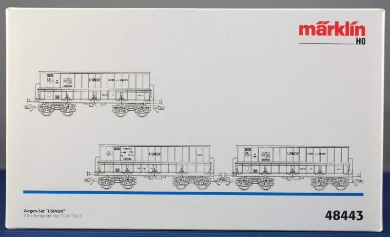 Drie ertswagons van de Franse spoorwegen voor spoortype HO. In originele doos. (Usine de Longwy).