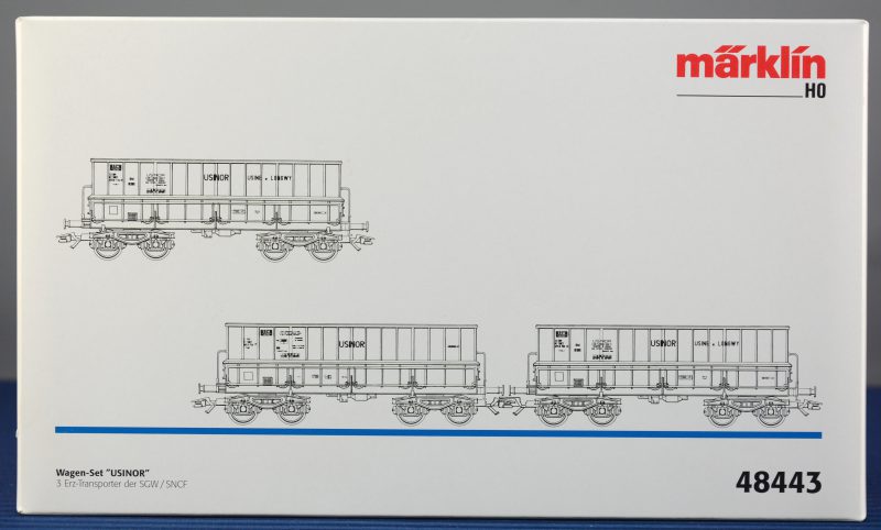 Drie ertswagons van de Franse spoorwegen voor spoortype HO. In originele doos. (Usine de Longwy).