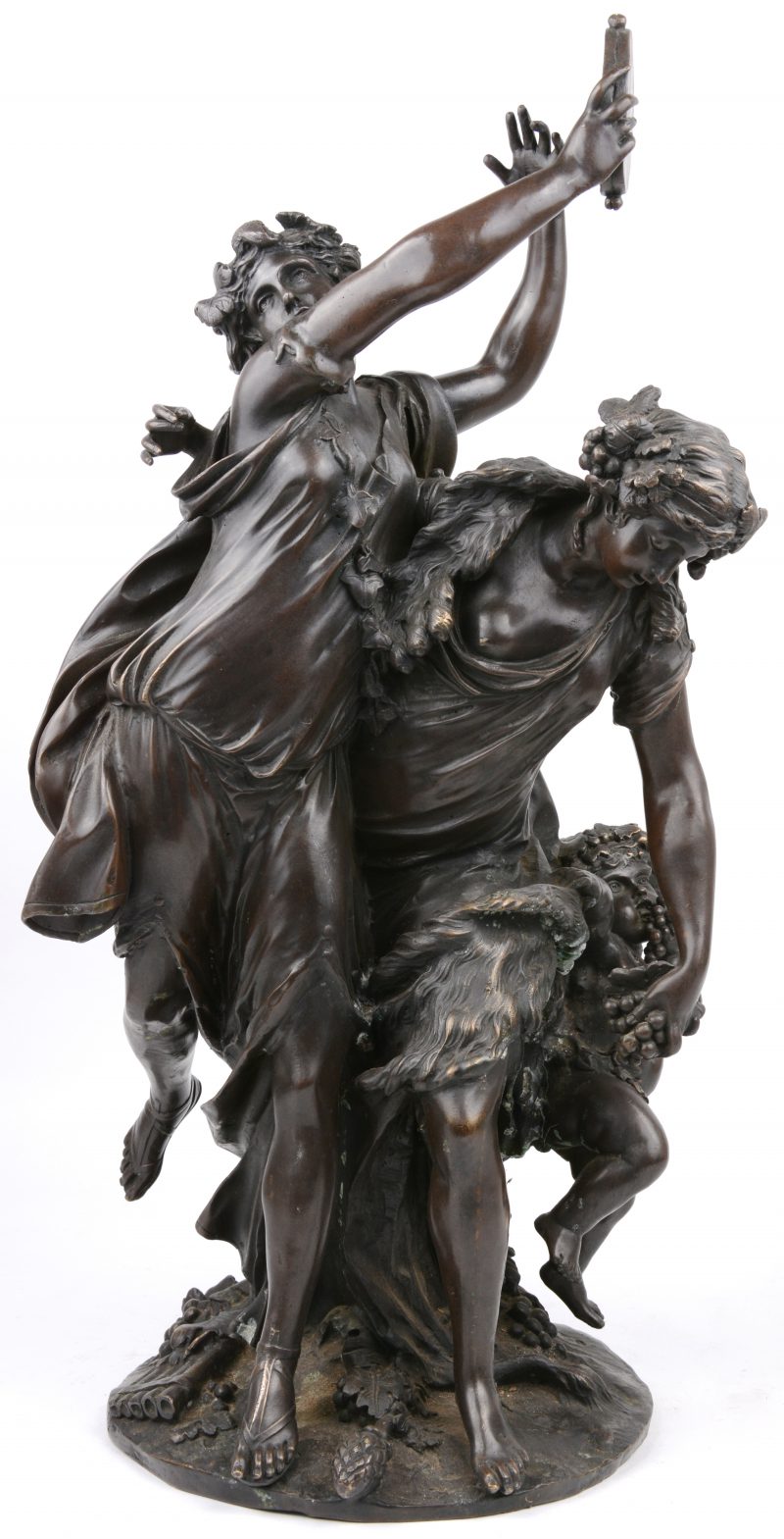 “Vacchantisch tafereel”. Een groep van donkergepatineerd brons naar een werk van Clodion.