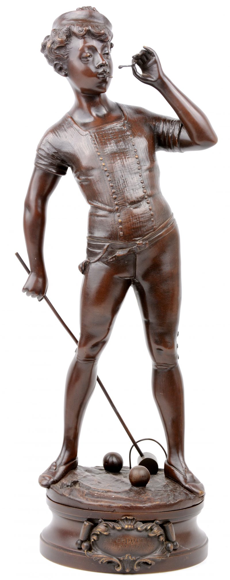 “Le croquet” . Bronzen beeld, getekend Adolphe- Jean Lavergne.
