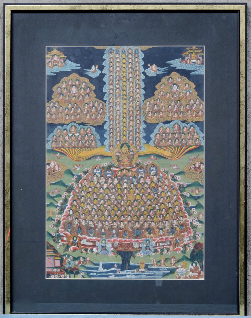 “Honderden voorstellingen van Boeddha”. Gouache op zijde.