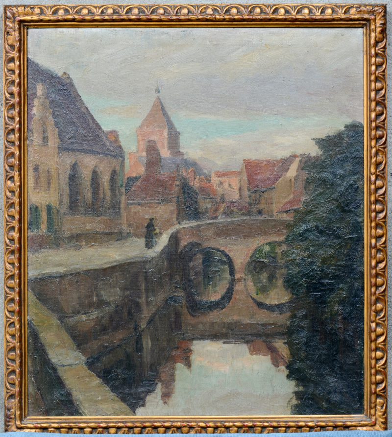 “Stadszicht”. Olieverf op doek. Gesigneerd en gedateerd 1925.