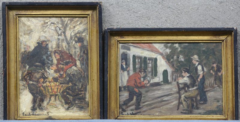 Twee schilderijtjes van Paul Hagemans. Olieverf op paneel. Gesigneerd.