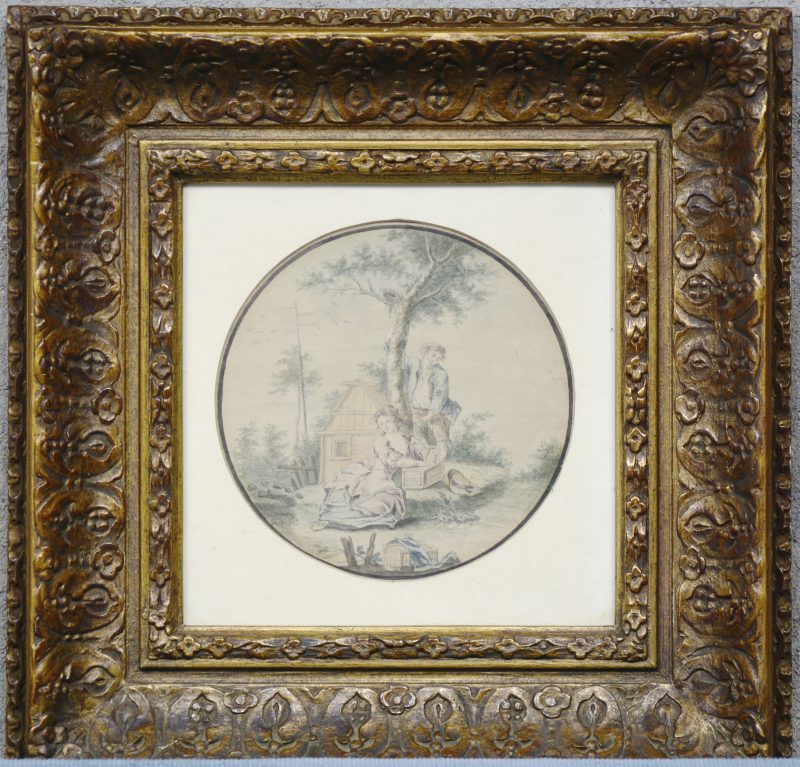 “Pastorale scène”. Aquarel op papier. XIXde eeuw.