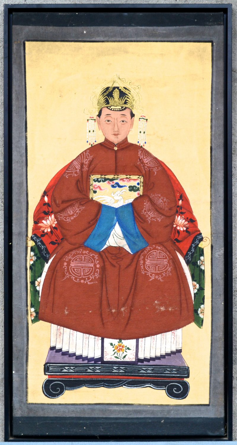 “Portret van een adelijke dame”. Een Chinese gouacheschildering op zijde.