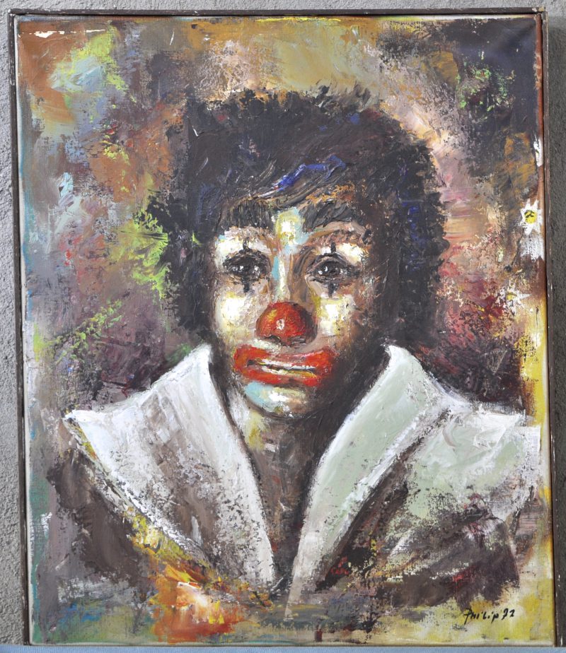“Portret van een clown”. Olieverf op doek. Gesigneerd en gedateerd ‘72.