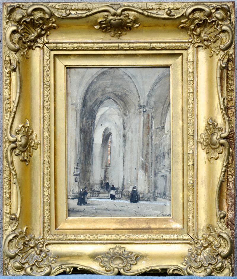 “ the aubulatory, Chartres cathedral”. Aquarel. Gesigneerd.