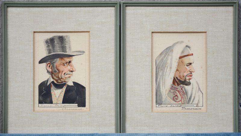 “Marocain” & “Normand”. Twee aquarelportretten op papier. Beide gesigneerd?