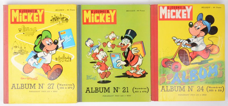Drie albums met gebundelde uitgaves van “Le journal de Mickey”. 1961, 1962 &1963.