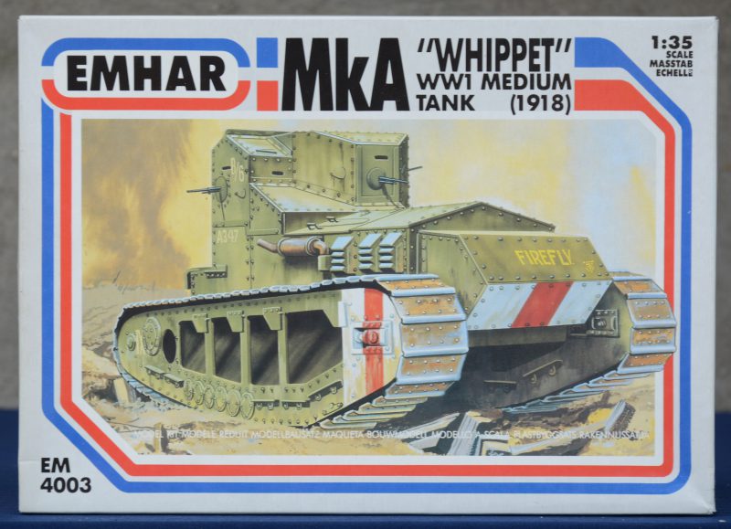 “MkA Whippet lichte tank uit WOI”. Een bouwpakket op schaal 1/35. Compleet en in originele doos.