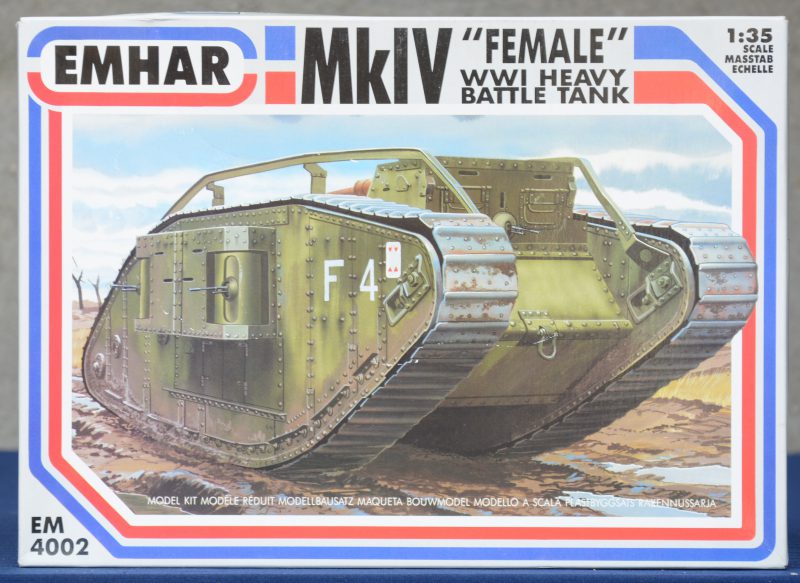 “MkIV female zware tank uit WOI”. Een bouwpakket op schaal 1/35. Compleet en in originele doos.