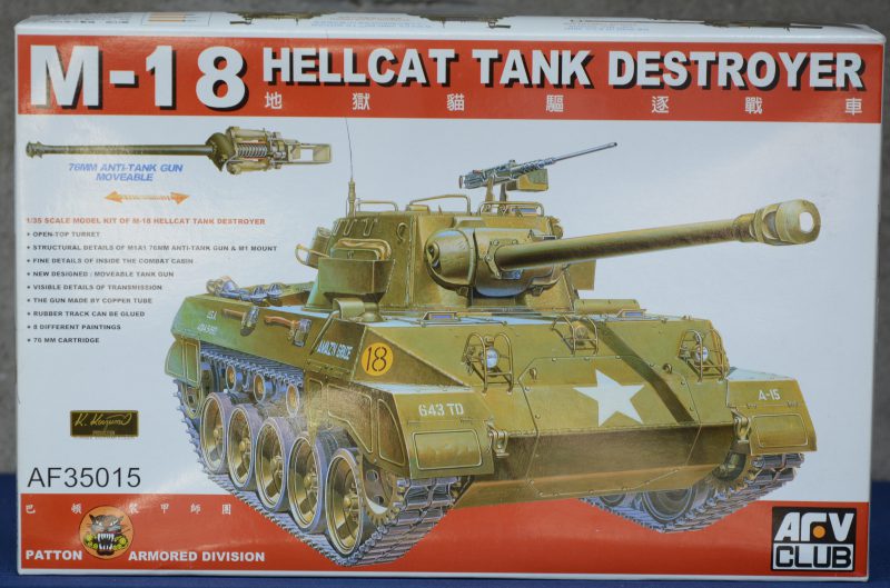 “M-18 Hellcat tank destroyer”. Een modelbouwkit op schaal 1/35. Compleet en in originele doos.