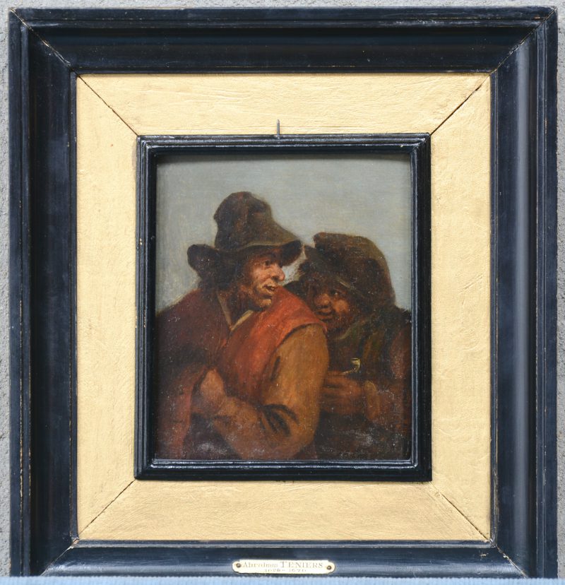 “Pratende mannen”. Olieverf op paneel. Toegeschreven aan Abraham Teniers (1629 - 1670).