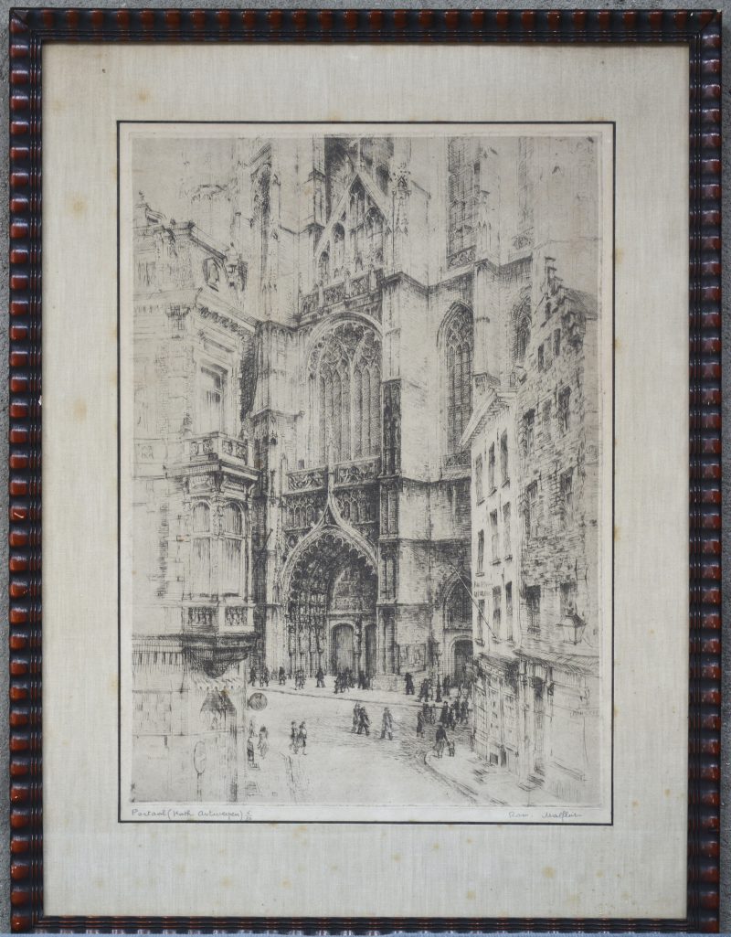 “Portaal (Kathedraal Antwerpen)”. Een ets. Gesigneerd en genummerd 6/50 buiten de plaat.