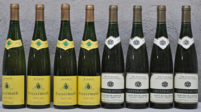 Lot witte wijn        aantal: 8 bt Gewurztraminer Vendanges Tardives A.C. Alsace  Lucien Feyermuth, Dambach-la-Ville M.O.  1990  aantal: 4 bt Pinot Gris A.C. Alsace  Feyermuth, Barr M.O.  2011  aantal: 4 bt