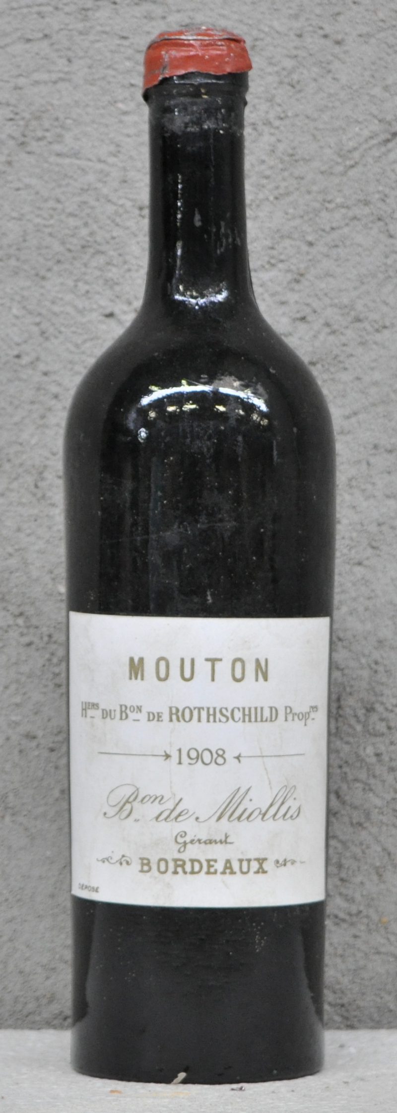 Mouton   Hers du Bon de Rothschild Propres, Bordeaux   1908  aantal: 1 bt ms, afgesneden capsule