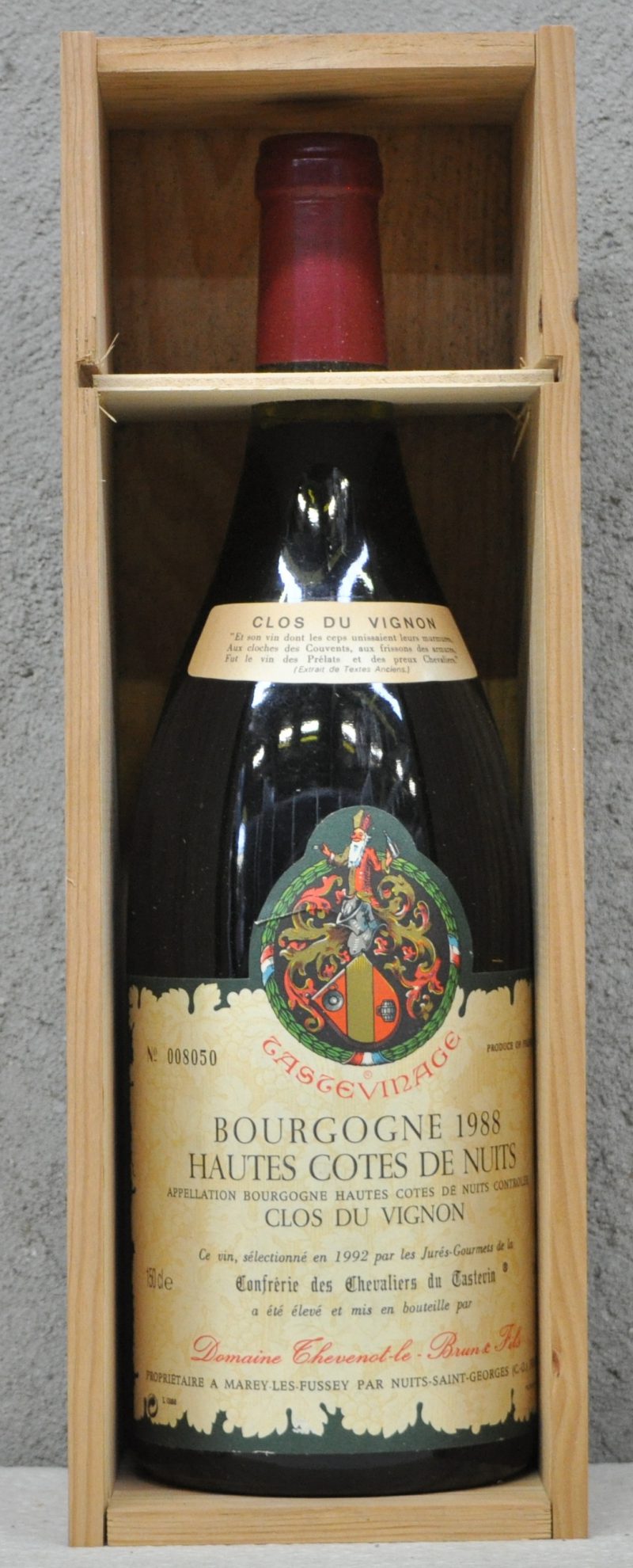 Bourgogne Hautes Côtes de Nuits A.C. - Tastevinage  Clos du Vignon - Dom. Thevenot-le-Brun & Fils, Nuits M.O. O.K. 1988  aantal: 1 Mag.