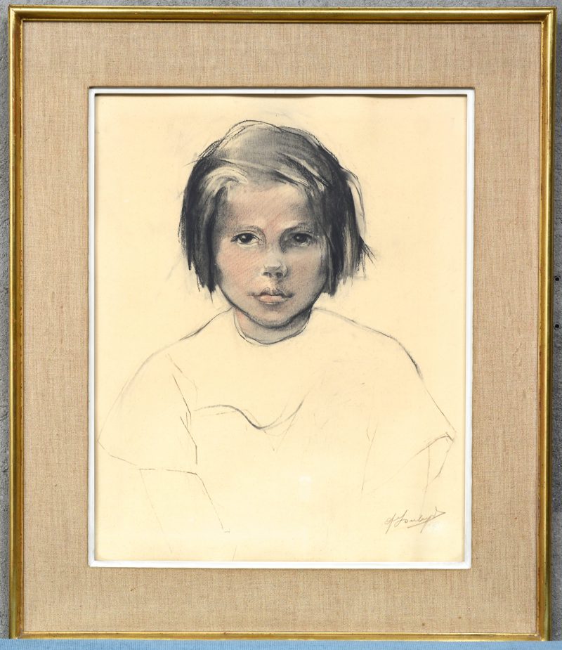 “Meisjesportret”. Gemengde techniek op papier. Gesigneerd.