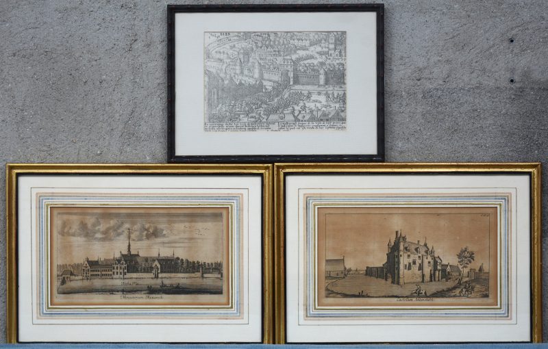 “De overwinning der Stad Lier...”, “Castellum Anderstadt” & “Monasterium Nazareth”. Drie oude gravures.