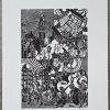 Lot gravures: C. Marstboom. “Kathedraal van Antwerpen”. Houtsnede. Gesigneerd buiten de plaat. Joris Minne. “Zonder titel”. Houtsnede. Gesigneerd buiten de plaat (ingelijst, 19 x 14,5 cm). Kunstmap, “De Parochie van Miserie” door J. Wilms. 5 linosnede door E. Ausloos. Ed. Krylos 1974. In-folio.