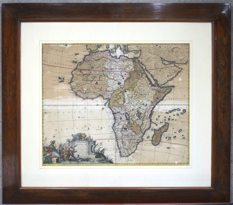 “Africa”. Een oude ingekleurde kaart. Omstreeks 1700.