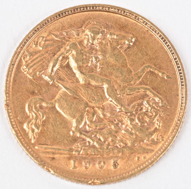 Een gouden munt van Edward VII. 1905.