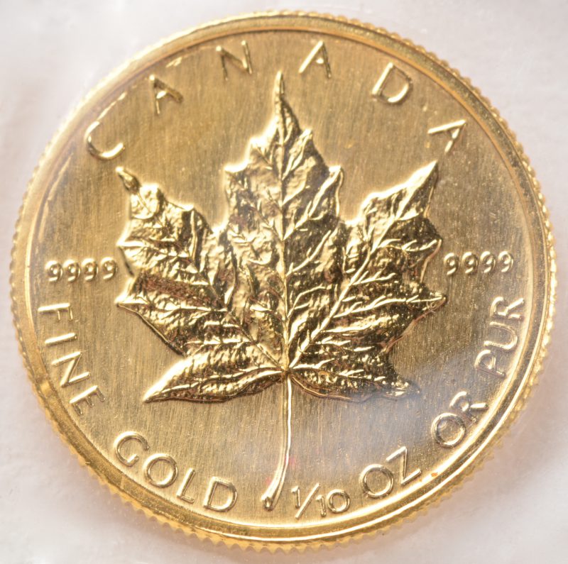 Een gouden munt van 5 dollars. Elizabeth II. Canada 1986.