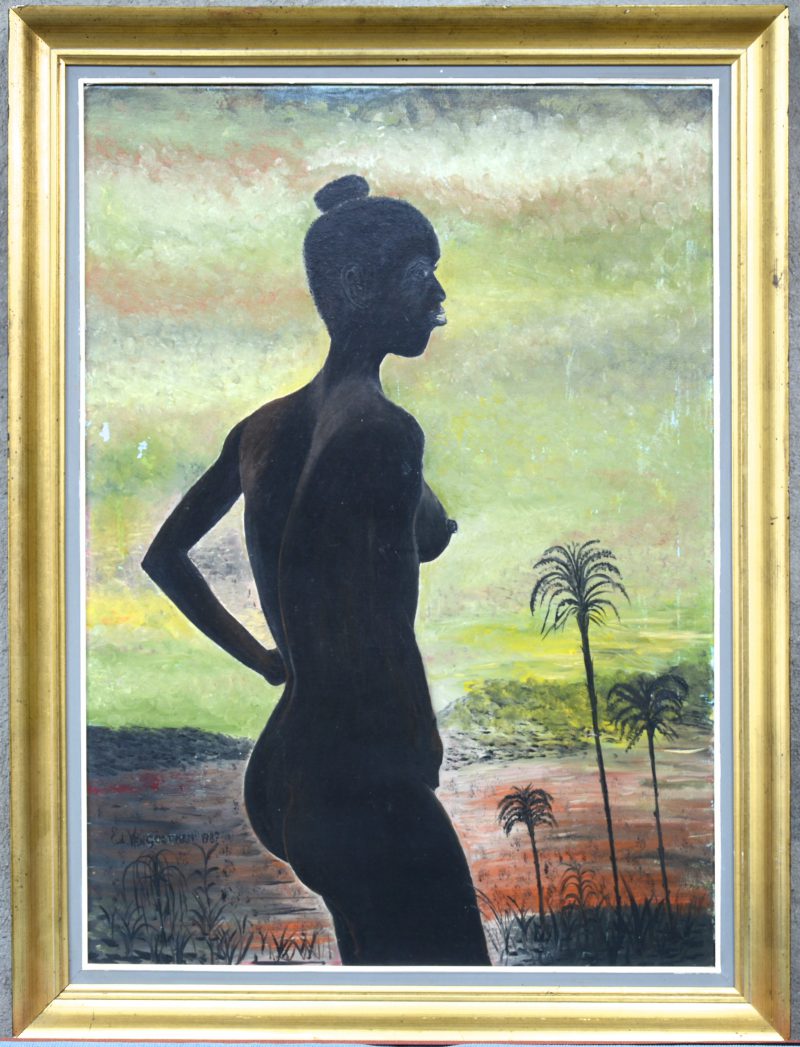 “Afrikaanse vrouw”. Olieverf op doek. Gesigneerd en gedateerd 1987.