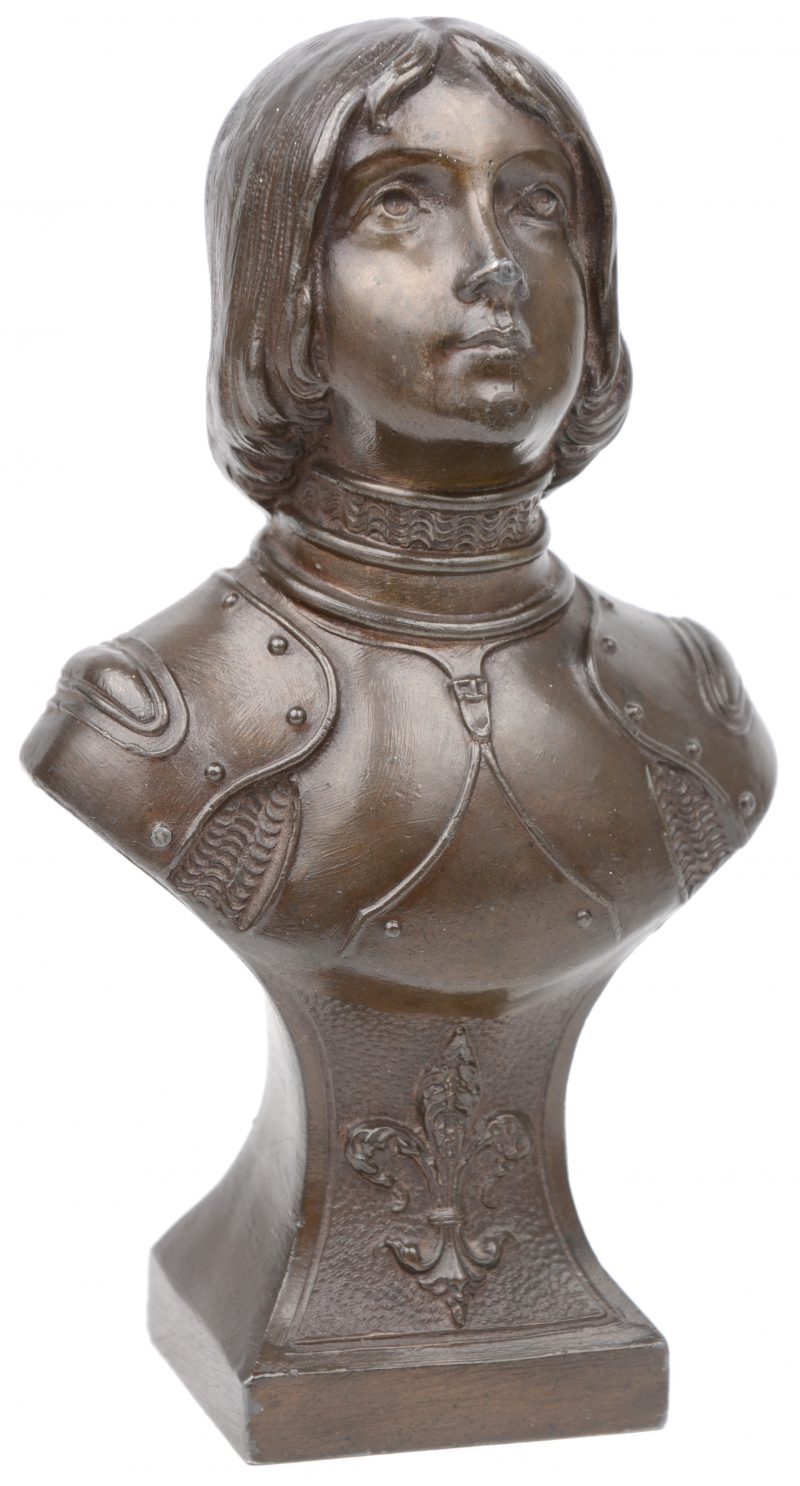 “Jeanne D’Arc.” Bronzen buste. Gesigneerd.