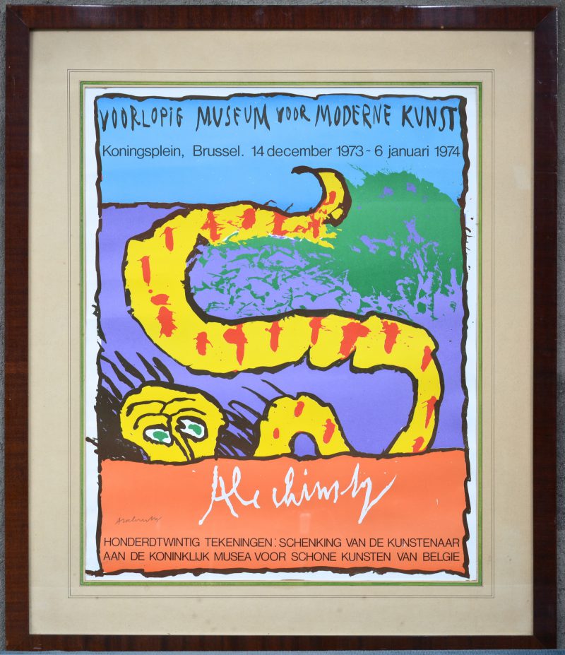 Een affiche (litho) voor een tentoonstelling van Alechinsky te Brussel in 1973 - 1974. Gesigneerd buiten de plaat.
