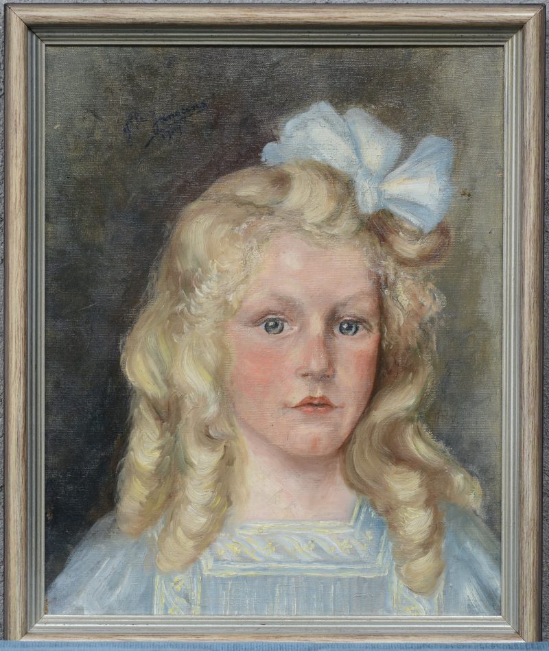“Meisjesportret”. Olieverf op doek. Gesigneerd en gedateerd 1909.