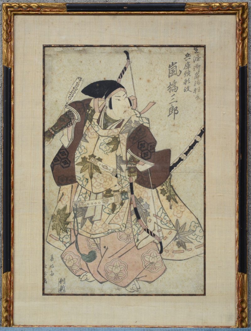 “Krijger”. Een Japanse houtsnede. XIXe eeuw. Gesigneerd.