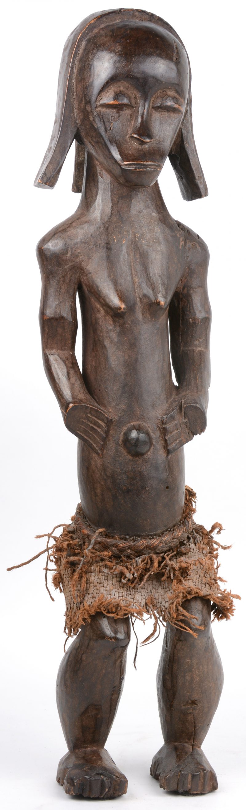 Een Afrikaans houten vrouwelijk voorouderbeeld. Fang, Gabon.