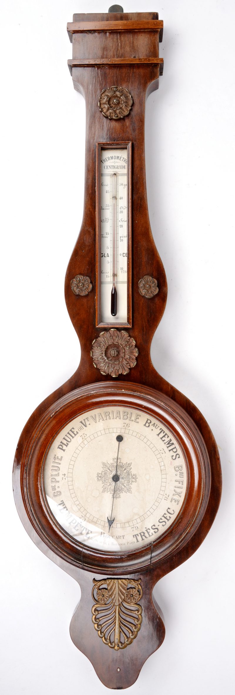 Een banjobarometer in mahoniehouten kast. XIXe eeuw.