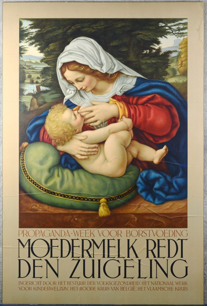 “Moedermelk redt den zuigeling”. Een oude propaganda-affiche naar aanleiding van de week van de borstvoeding.